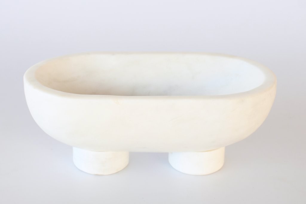 White Marble Oval Bowl On Feet